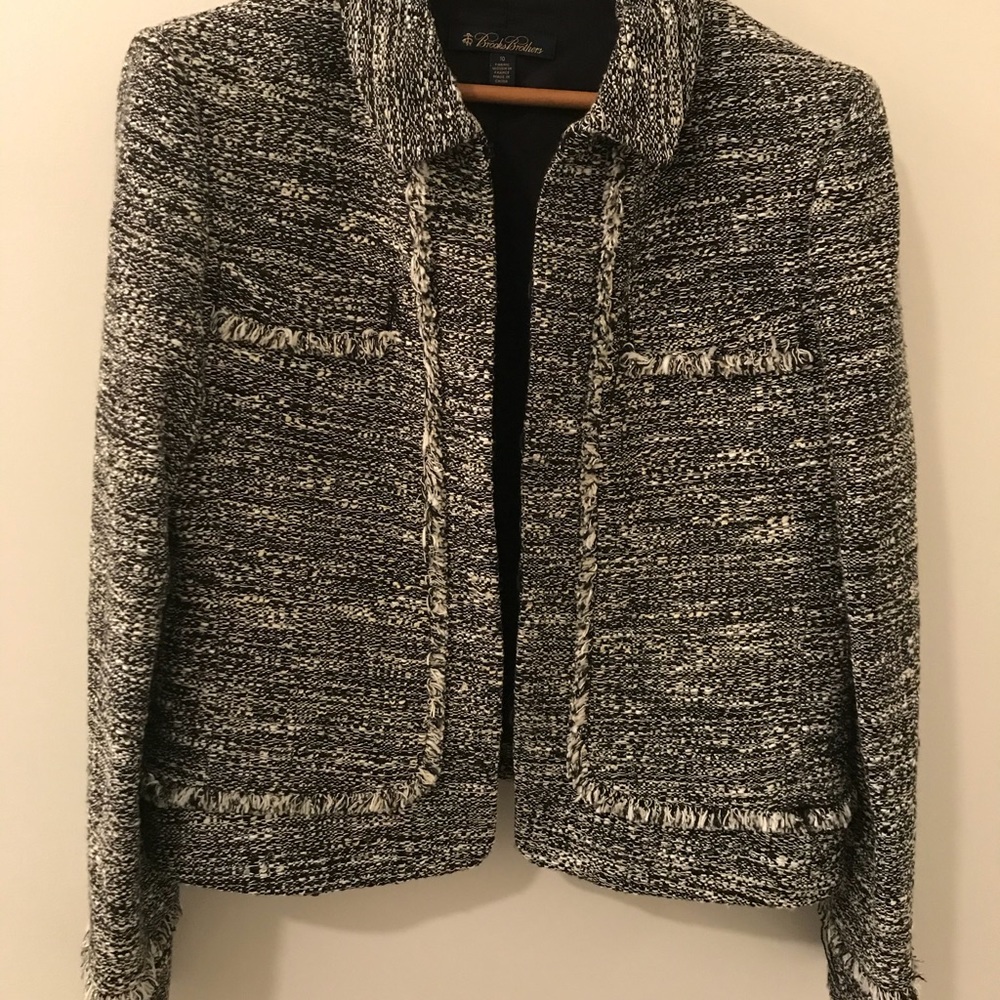 Brooks Brothers short fringe tweed jacket